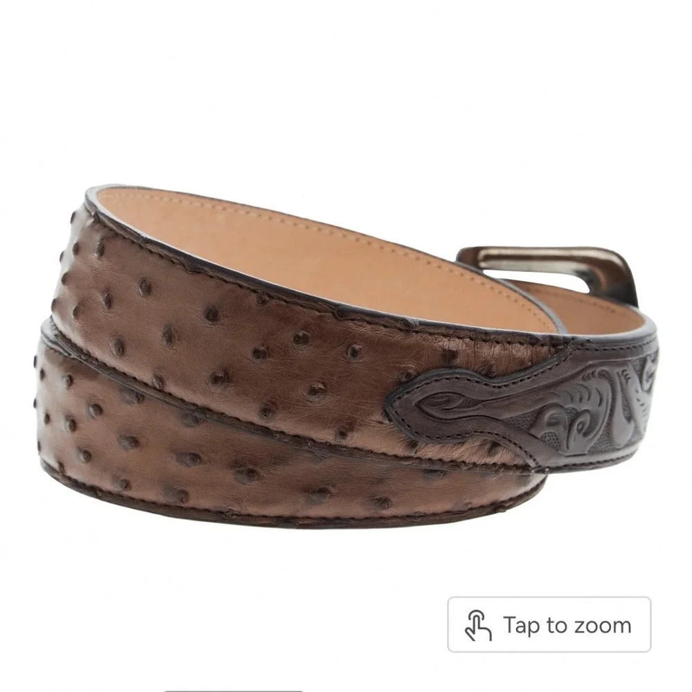 R Watson Belt Mens 40 Brown Kango Tobac Full‎ Quill Ostrich Tooled RWB2312